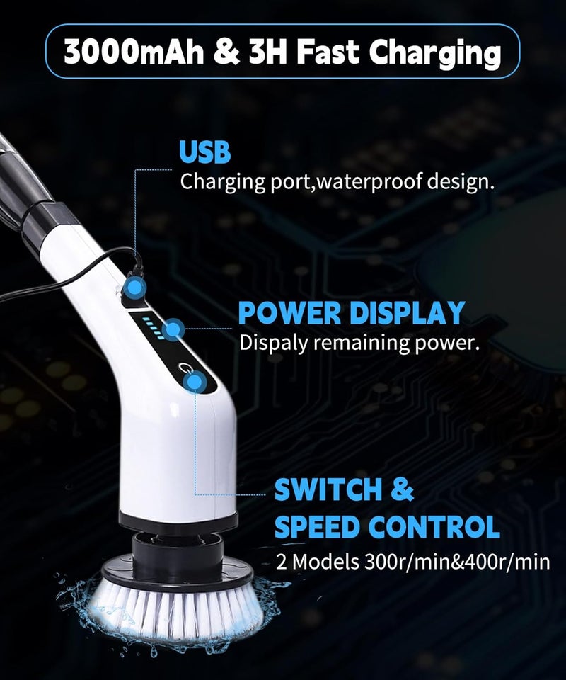 houscly Electric Spin Scrubber Cleaning Brush: Cordless Power Shower Scrubber for Cleaning Bathroom Tub Tiles Car with Long Handle | Portable E Spin Bathtub Spinning Cleaner Scrub Brush Household Use Supplies - Image 4